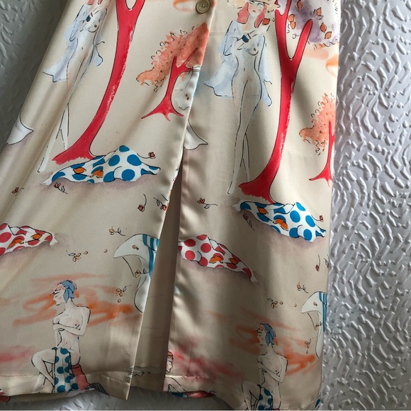 Aritzia Wilfred Champagne/Cornflower Shirt Dress Button-front Satin Midi Dress - Picture 10 of 16